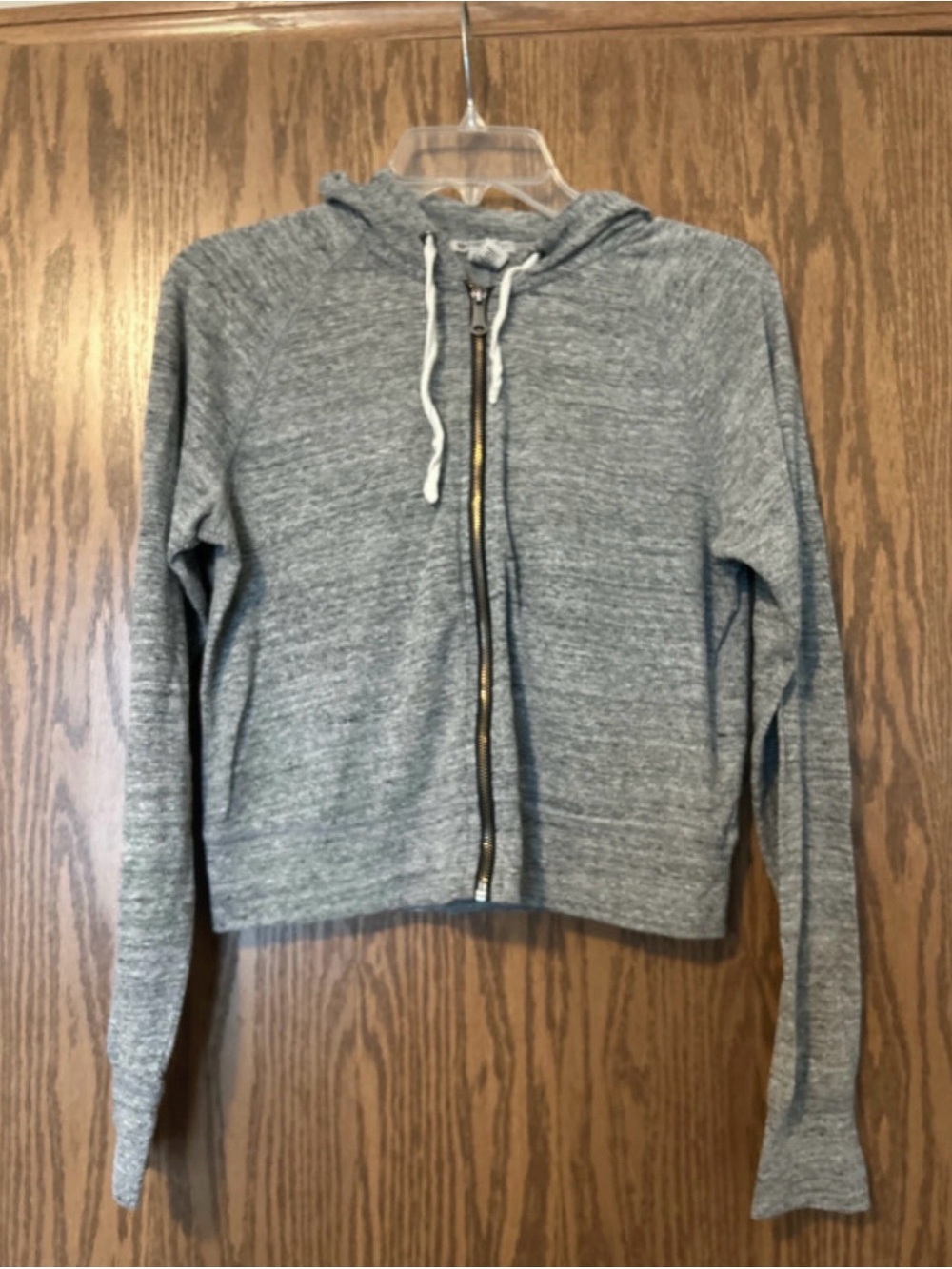 Forever 21 Heather Gray Cropped Zip-Up Hoodie